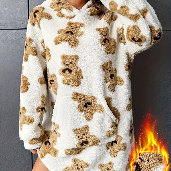 Fleece Hoodie with Adorable Bear Print