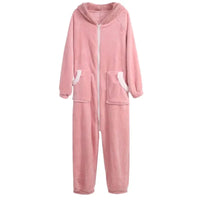 Fluffy Bunny Hoodie Ears Pink Winter Onesie | One Size