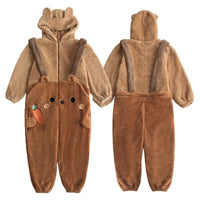 Kawaii Cute Hooded Ears Brown Bear Warm Fluffy Onesie