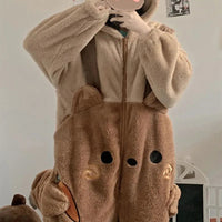 Kawaii Cute Hooded Ears Brown Bear Warm Fluffy Onesie