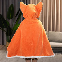 Kawaii Fox Plush Hoodie Blanket Robe