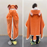 Kawaii Fox Plush Hoodie Blanket Robe