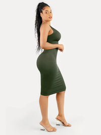 Shapewear Deep V-Neck Tummy Control Midi Dress