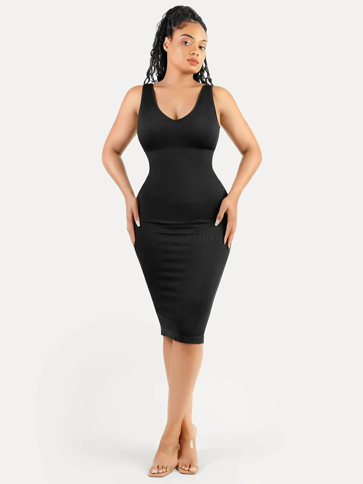 Shapewear Deep V-Neck Tummy Control Midi Dress