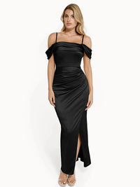 Shapewear Off Shoulder Shine Ruched Sculpting Maxi Dress