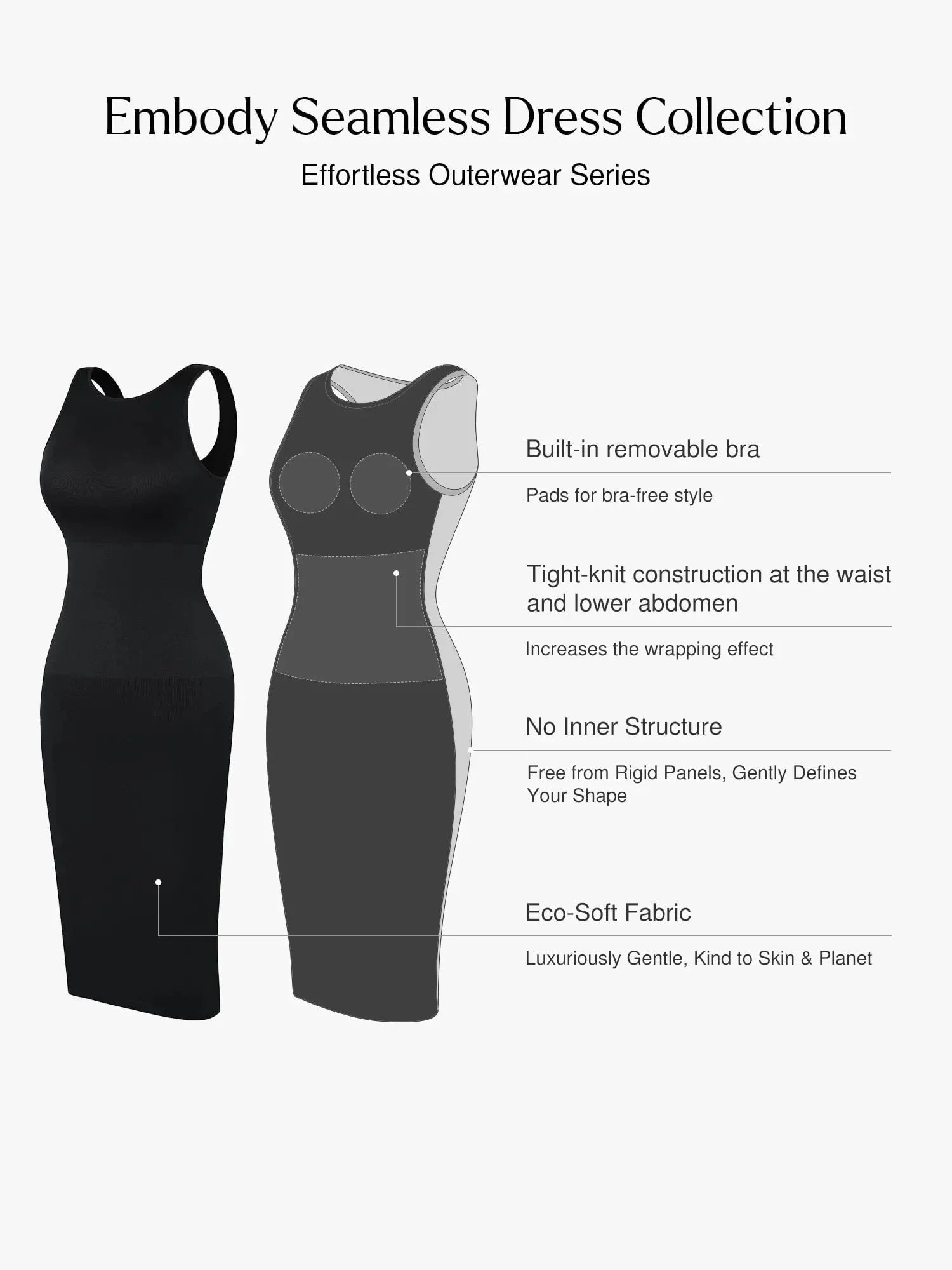 Shapewear Deep V-Neck Tummy Control Midi Dress