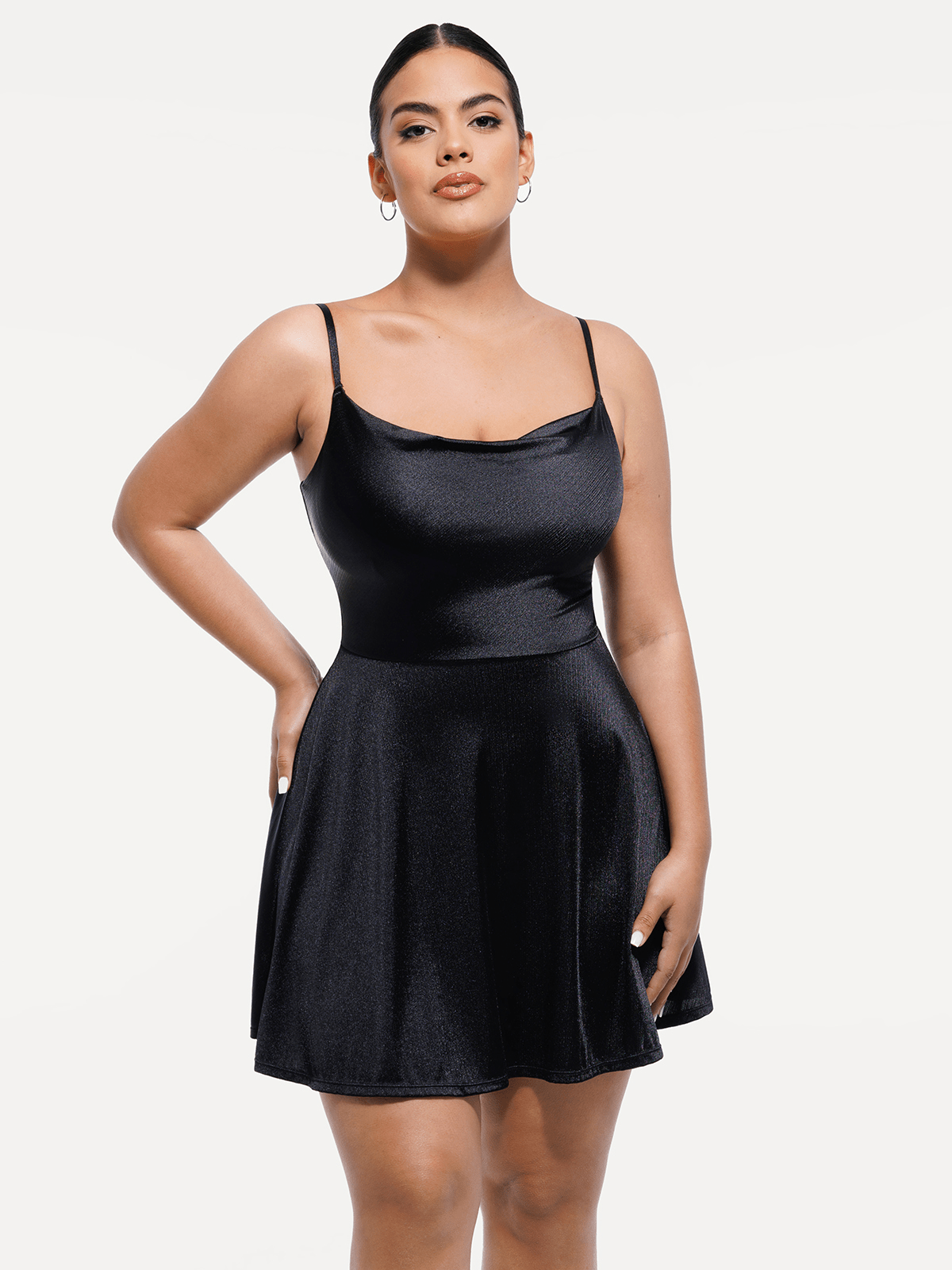 Shapewear Strappy Cowl Neck Tummy Control Flare Dress