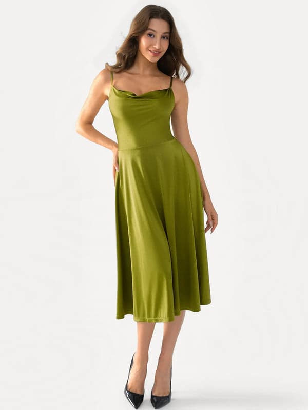 Shapewear Strappy Cowl Neck Tummy Control Flare Dress